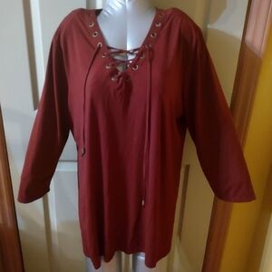 Faded Glory Woman Maroon Blouse Long Sleeve V-Neck Size XXL (20)